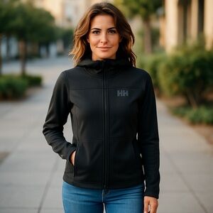 Helly Hansen Black Zip Hoodie | Youth 12 / Women’s XS | Logo Softshell Fleece